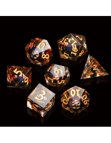Juego de Dados Ojo de Dragón DND Maywin - 7 Piezas con Núcleo Líquido