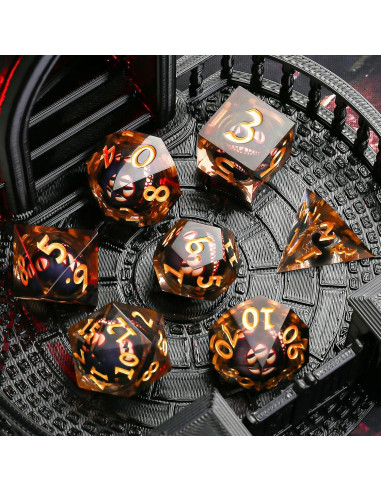 Juego de Dados Ojo de Dragón DND Maywin - 7 Piezas con Núcleo Líquido
