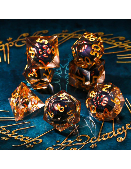 Juego de Dados Ojo de Dragón DND Maywin - 7 Piezas con Núcleo Líquido