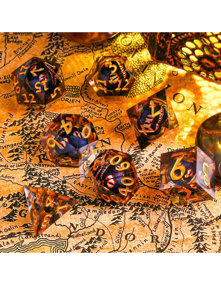 Juego de Dados Ojo de Dragón DND Maywin - 7 Piezas con Núcleo Líquido