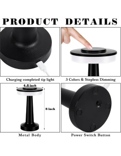 Conjunto de 4 Lámparas de Mesa LED Riakrum Portátiles USB 2