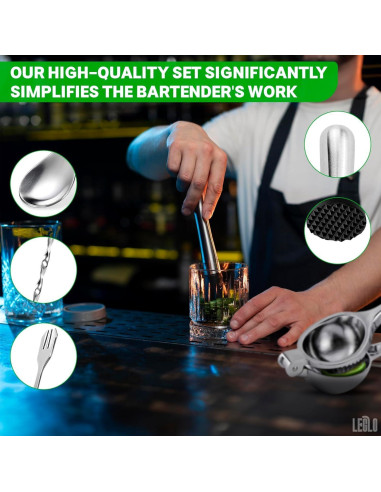 Set de Cócteles LEGLO 3 Piezas - Exprimidor, Cuchara y Muddler