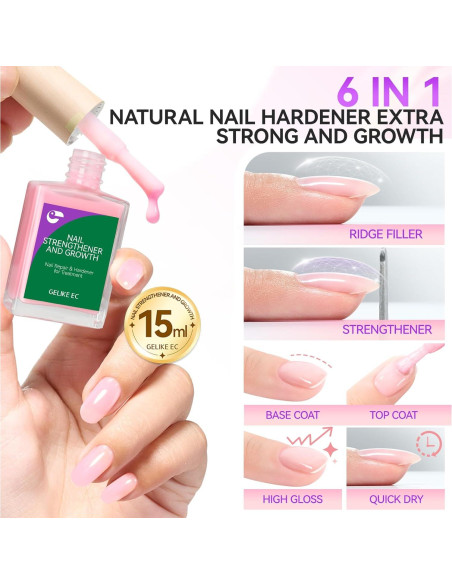 Endurecedor y Esmalte de Crecimiento Gelike 15ml Rosa 6 en 1
