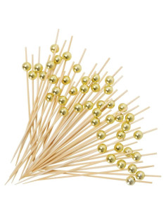 100 Palillos de Bambú Dorados AIPNUN para Aperitivos 11.94 cm