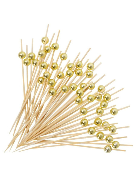100 Palillos de Bambú Dorados AIPNUN para Aperitivos 11.94 cm