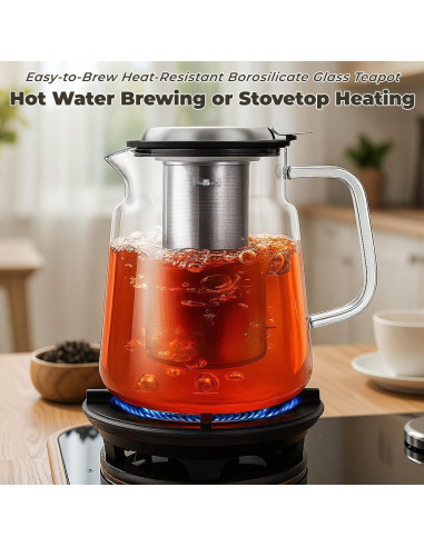 Tetera de Vidrio Aquach 1.68L con Infusor Acero Inoxidable