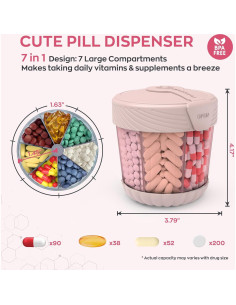 Dispensador de Pastillas HIONXMGA Grande 7 Compartimentos Rosa 2
