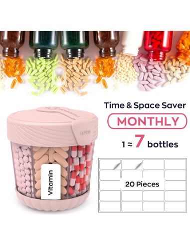 Dispensador de Pastillas HIONXMGA Grande 7 Compartimentos Rosa