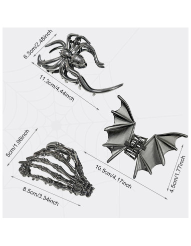 3 Clips de Pelo de Metal en Forma de Araña Parcce - 8.4 a 11.2 cm