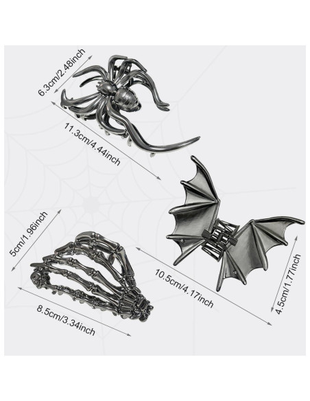 3 Clips de Pelo de Metal en Forma de Araña Parcce - 8.4 a 11.2 cm