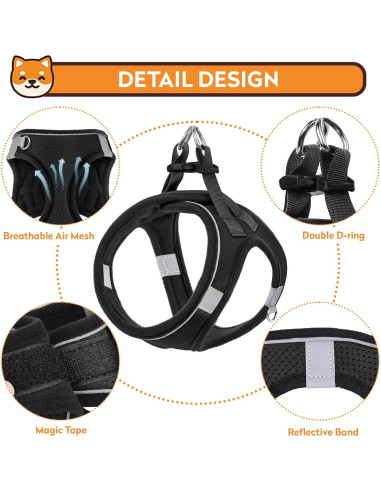 Arnés Reflectante para Perros PWOD XXS Negro Carbón