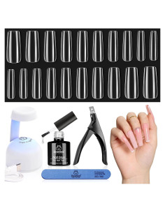 Kit de Uñas de Gel Beetles 240 PCS Cuadradas Largas con Lámpara UV