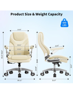 Silla de Oficina Ergonómica CoziCradle Beige 600lbs Alta 2