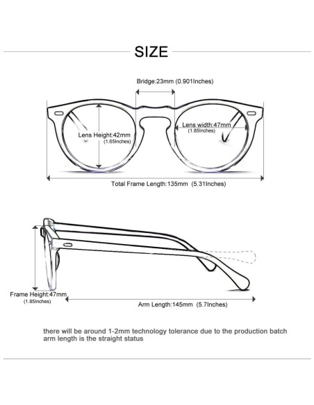 Gafas Redondas Vintage Acetato Hombres 47mm Negro