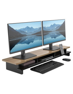 Soporte Doble para Monitor WELL WENG 107.95 cm Negro y Bambú