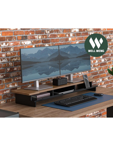 Soporte Doble para Monitor WELL WENG 107.95 cm Negro y Bambú