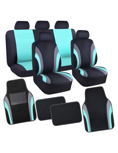 Fundas de Asiento CAR PASS Juego Completo Universal Negro y Menta