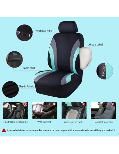 Fundas de Asiento CAR PASS Juego Completo Universal Negro y Menta