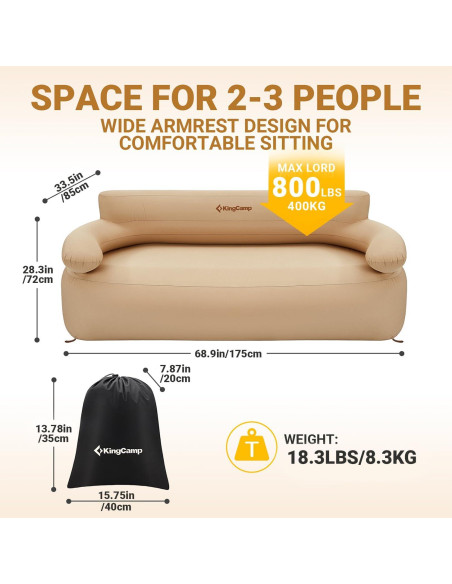 Sofá Inflable Doble KingCamp 174x85 cm PVC Ecológico