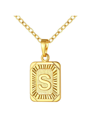 Collar Inicial Cuadrado U7 Baño de Oro/Platino 3.2x1.6cm