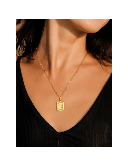Collar Inicial Cuadrado U7 Baño de Oro/Platino 3.2x1.6cm