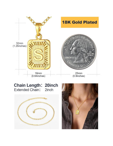 Collar Inicial Cuadrado U7 Baño de Oro/Platino 3.2x1.6cm