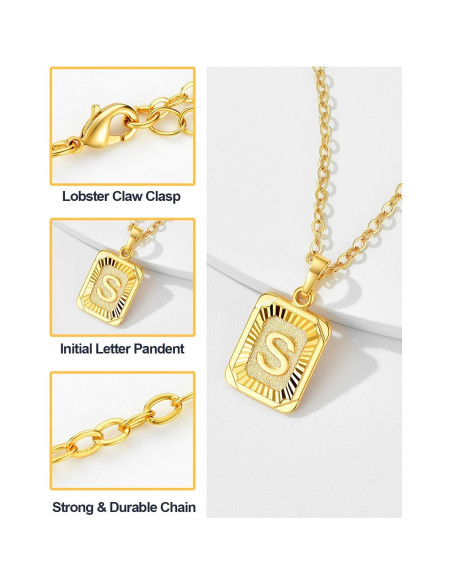 Collar Inicial Cuadrado U7 Baño de Oro/Platino 3.2x1.6cm