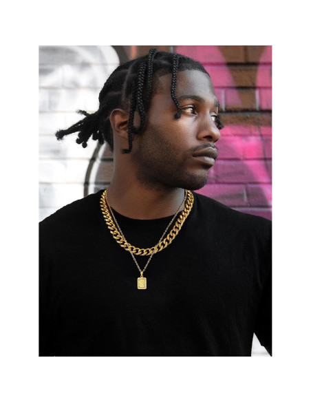 Collar Inicial Cuadrado U7 Baño de Oro/Platino 3.2x1.6cm