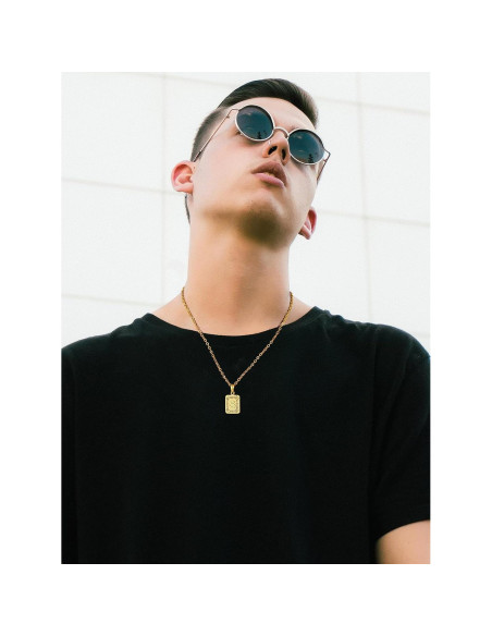 Collar Inicial Cuadrado U7 Baño de Oro/Platino 3.2x1.6cm