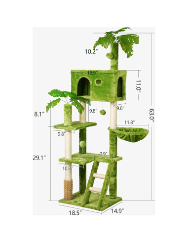 Árbol para Gatos Meecal 165 cm con Rascador y Hamaca
