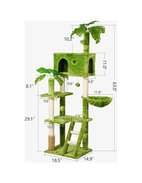 Árbol para Gatos Meecal 165 cm con Rascador y Hamaca