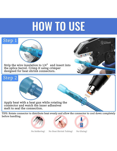 Kit 560 Conectores Termorretráctiles Qibaok 12-10 a 22-16 AWG