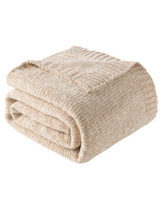 Manta de Chenille BATTILO HOME Beige 129x170 cm Suave y Ligera
