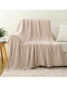Manta de Chenille BATTILO HOME Beige 129x170 cm Suave y Ligera 2