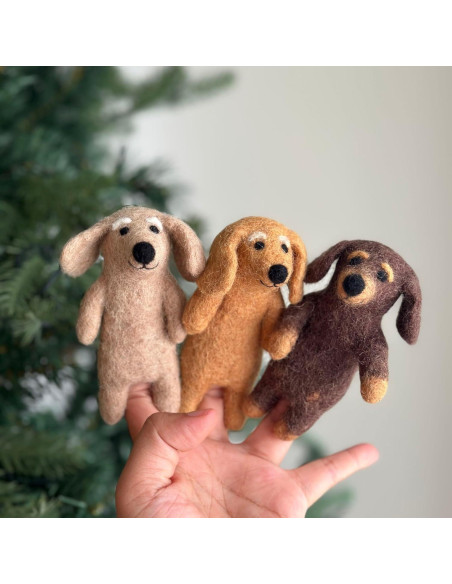 Títere de dedo Dachshund hecho a mano Ganapati Crafts 10 cm