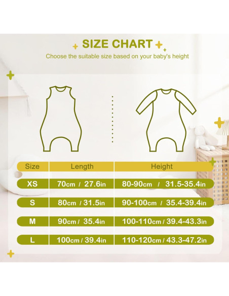 Saco de dormir 1.5 TOG algodón orgánico para bebés XS