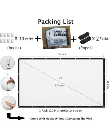 Pantalla de Proyector MOIZ 120" Plegable Doble Cara 16:9