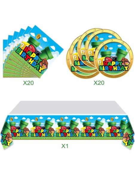 Juego de Vajilla Fiesta Super Bros PEACHPUNK 20 Platos y Servilletas