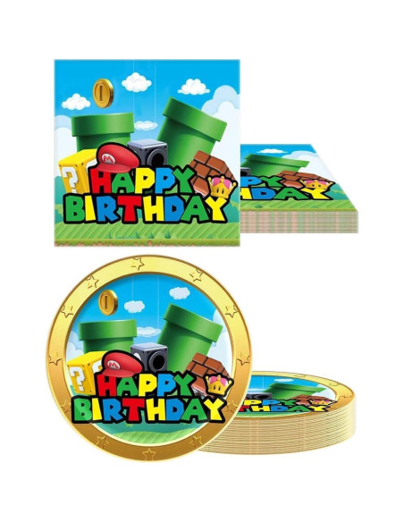 Juego de Vajilla Fiesta Super Bros PEACHPUNK 20 Platos y Servilletas