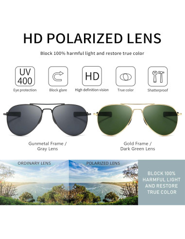 Gafas de sol aviador SUNGAIT polarizadas 100% UV400 - Paquete de 2