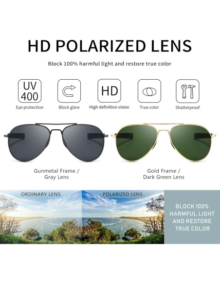 Gafas de sol aviador SUNGAIT polarizadas 100% UV400 - Paquete de 2