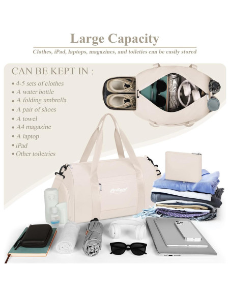 Bolsa de Gimnasio Pritent Beige con Compartimento para Zapatos 28x51cm