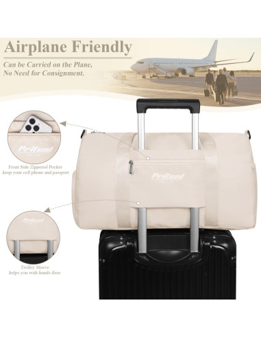 Bolsa de Gimnasio Pritent Beige con Compartimento para Zapatos 28x51cm