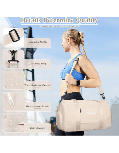 Bolsa de Gimnasio Pritent Beige con Compartimento para Zapatos 28x51cm