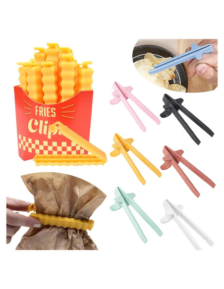 10 Clips de Sellado de Papas Fritas FingerChopstick 6 Colores