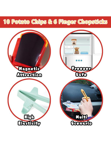 10 Clips de Sellado de Papas Fritas FingerChopstick 6 Colores