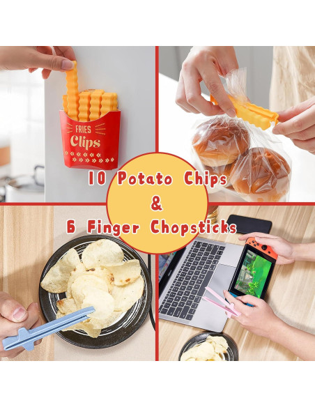 10 Clips de Sellado de Papas Fritas FingerChopstick 6 Colores