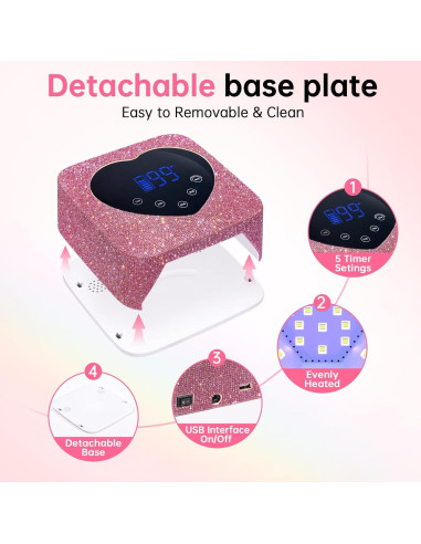 Lámpara de Uñas LED UV 72W CHRISTINE SHELLY Rosa Inalámbrica