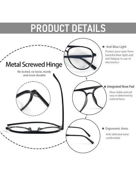 Gafas de Lectura Retro Aviador DXYXYO 3 Paquetes Anti Luz Azul