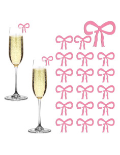 20 Etiquetas de Bebida con Lazo Rosa Ymapinc - Marcadores para Copas